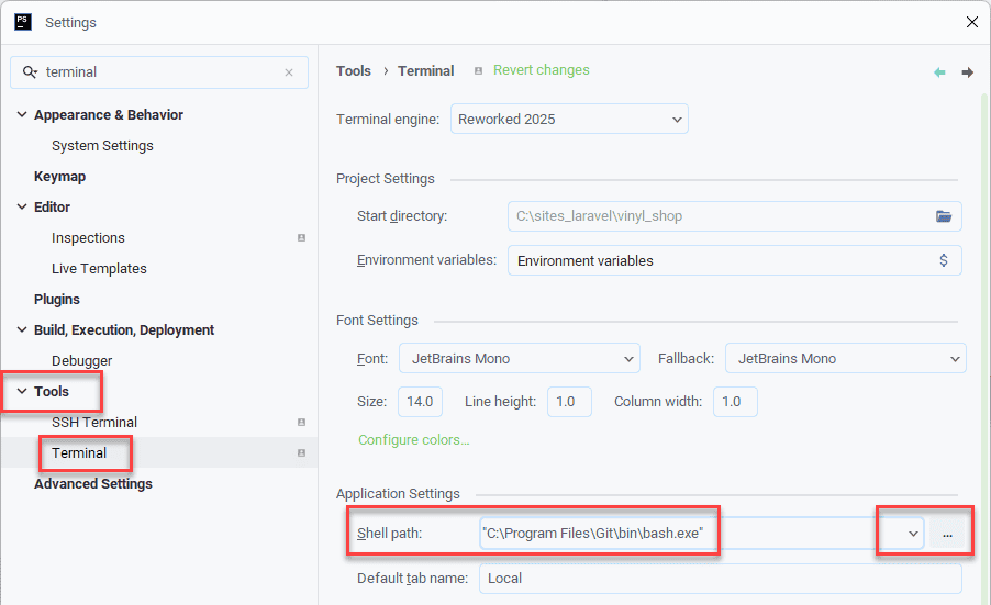 Set Git Bash as default terminal