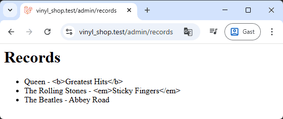 Vinyl Shop records view with XSS prevention