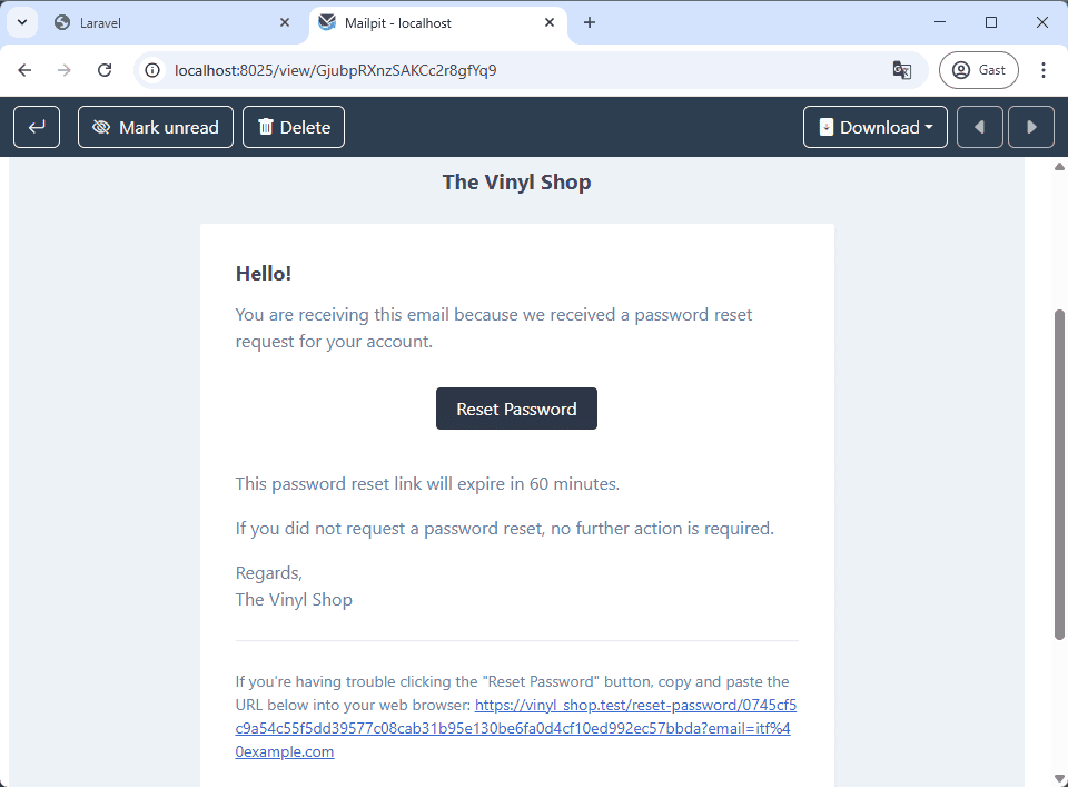reset password email