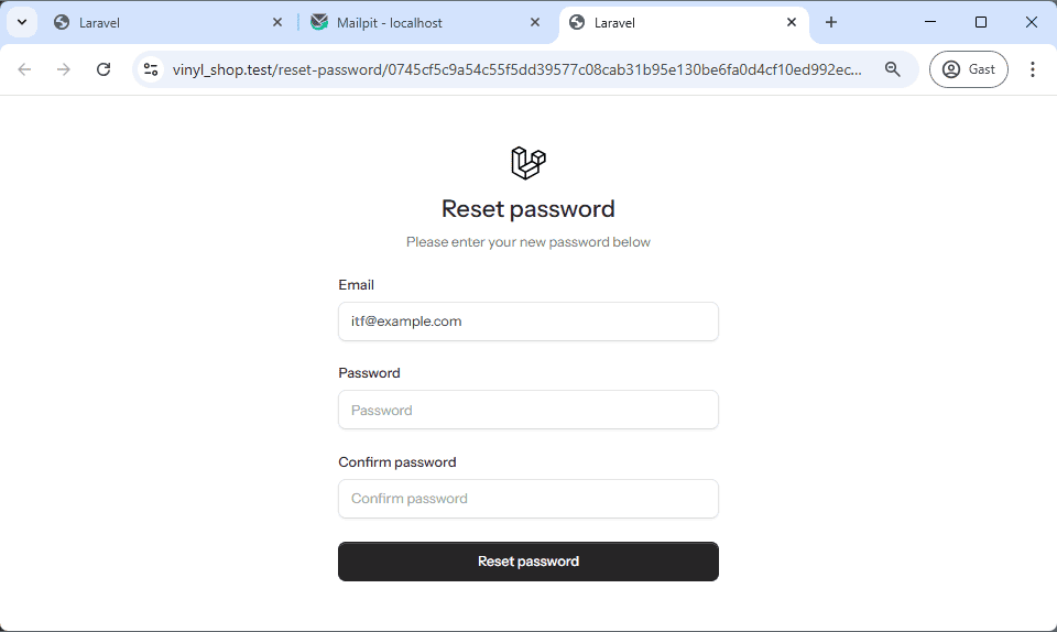reset password form