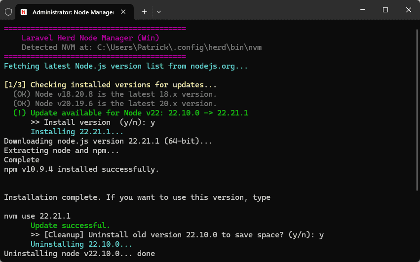 update existing Node versions